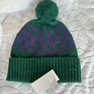 Tory Burch Merino Fair Isle Hat Dark Ceramic Green